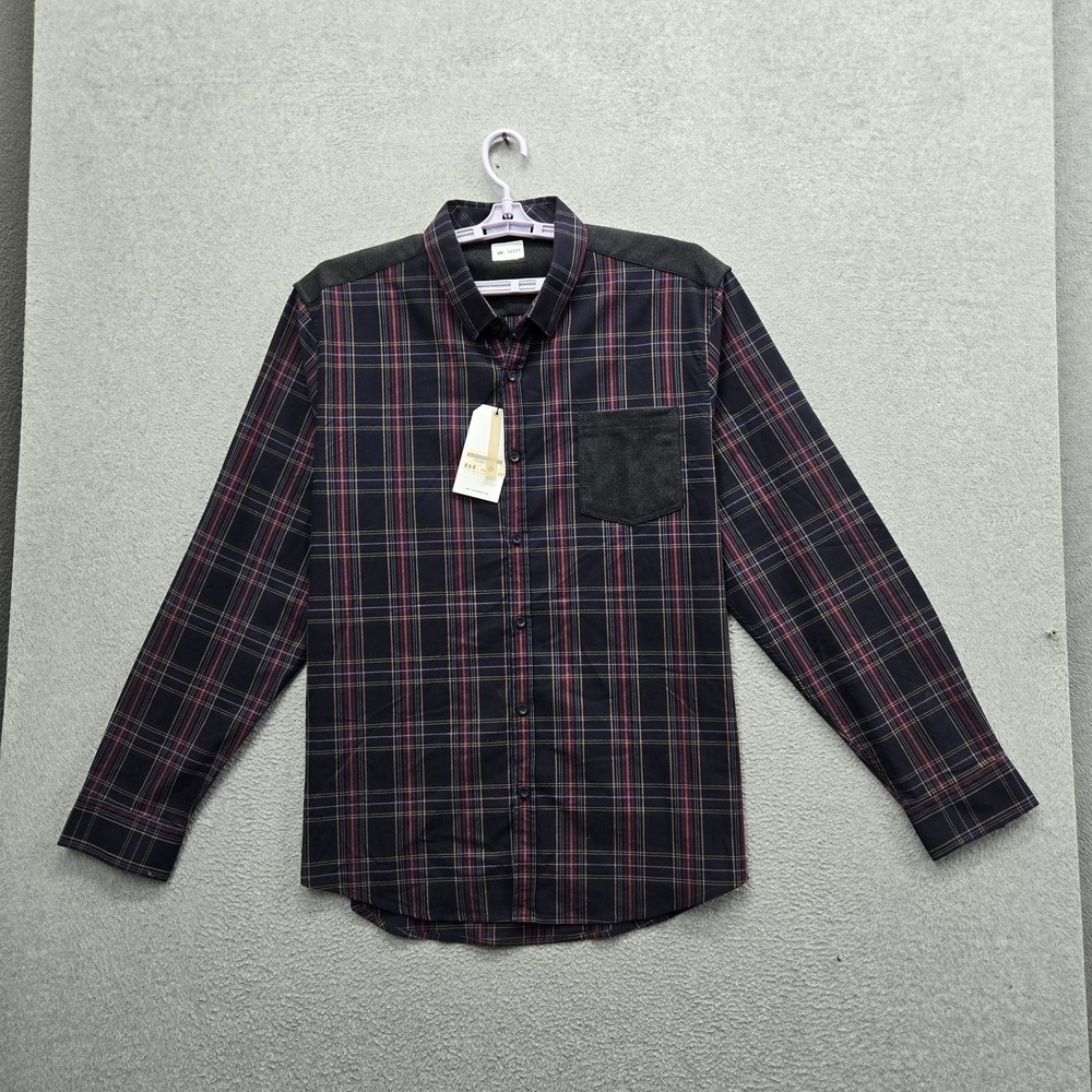 7 Diamonds Men Button Up Shirt 3XL Navy Cotton Nylon Plaid Casual NWT